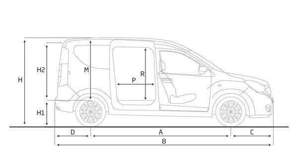 Renault DOKKER Van - vue de profil avec dimensions